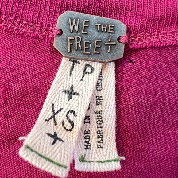 Free People Lace-Up Distressed Long Sleeve Top Berry Twilight Size XS - Picture 3 of 4